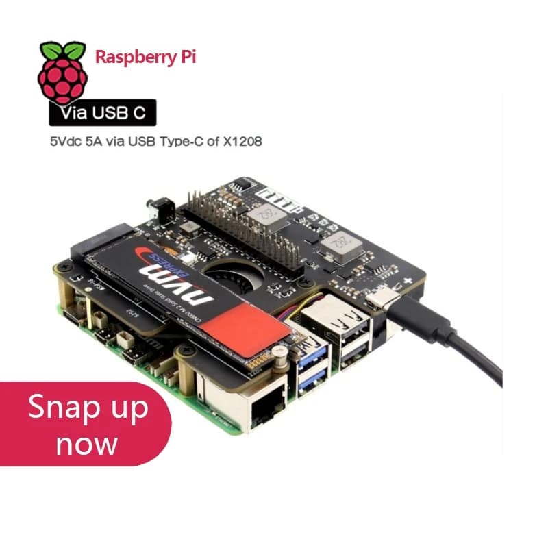 Geekworm X1208 UPS HAT per Raspberry Pi 5, M.2 HAT+, Modulo di Alimentazione 5.1V 5A, Supporto Batteria 21700, Scheda di Espansione SSD NVMe