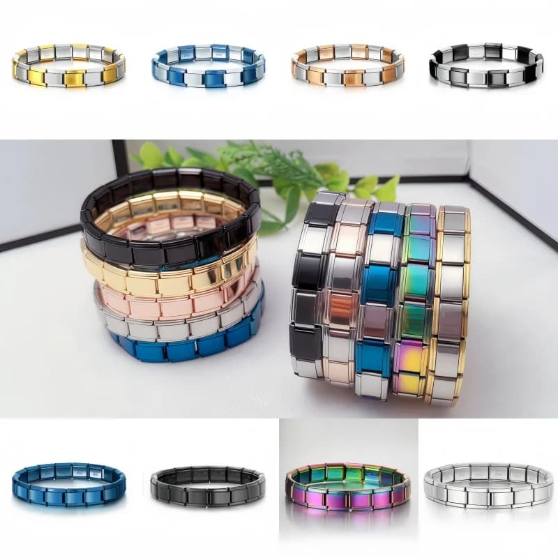 Bracciale con ciondolo elastico italiano, larghezza 9 mm, braccialetto in acciaio inossidabile, gioielli da donna, creazione fai da te all'ingrosso