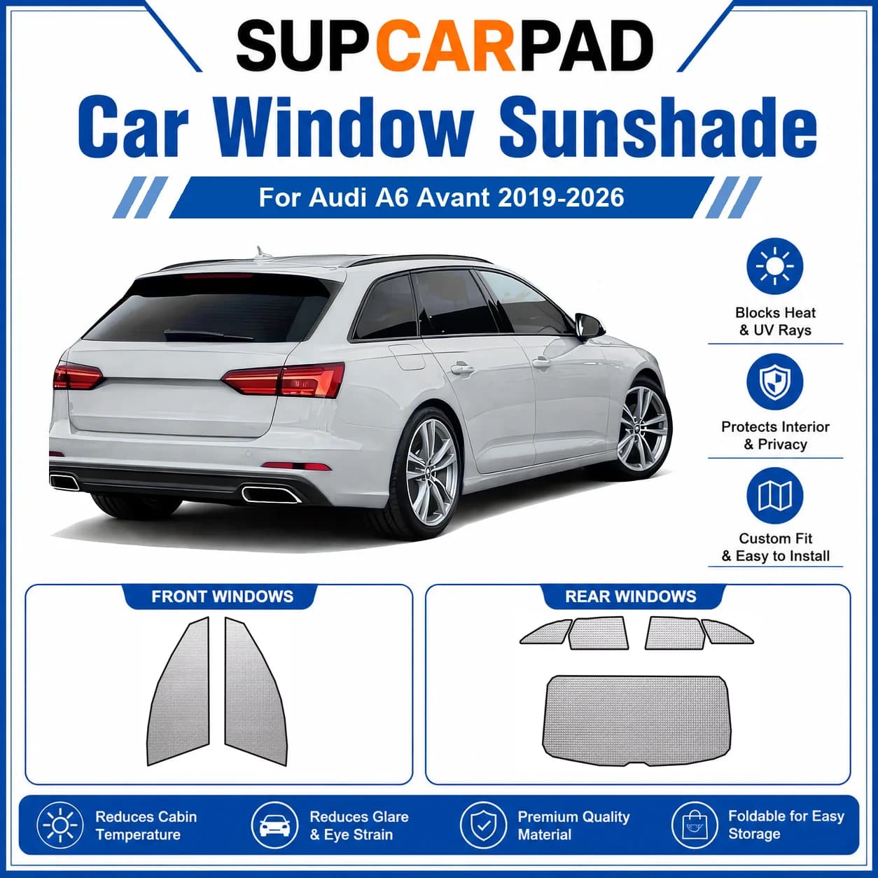 For Audi - Audi A6 Avant 2019-2026 Full Set Car Window Sunshades UV Block Privacy Heat Insulated Foldable Car Curtain