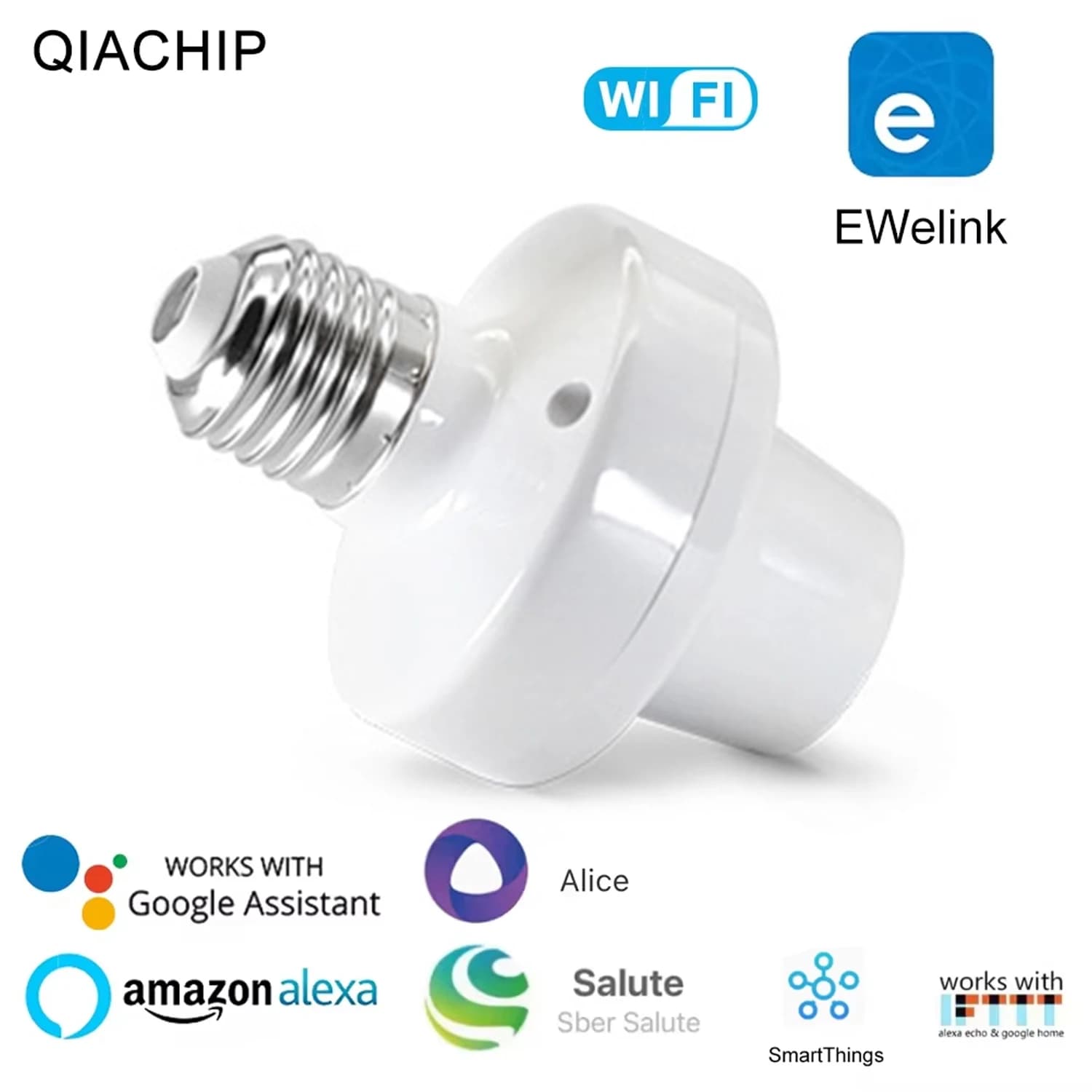 Presa Intelligente WiFi per Lampade con Telecomando 2.4G, Adattatore per Portalampada E27, Controllo Remoto tramite App eWeLink, Compatibile con Alexa e Google