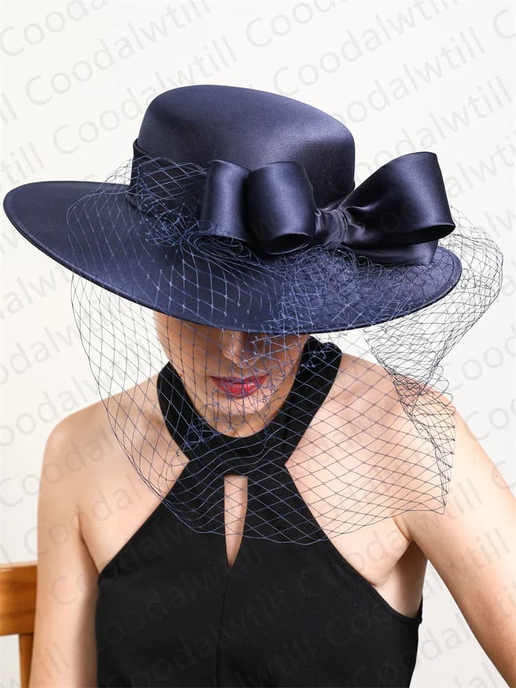 Women Formal Wedding Church Veils Fedora Cap Mesh Fascinators Hat Derby Party Show Chapeau Cap With Bow Hair Accessories