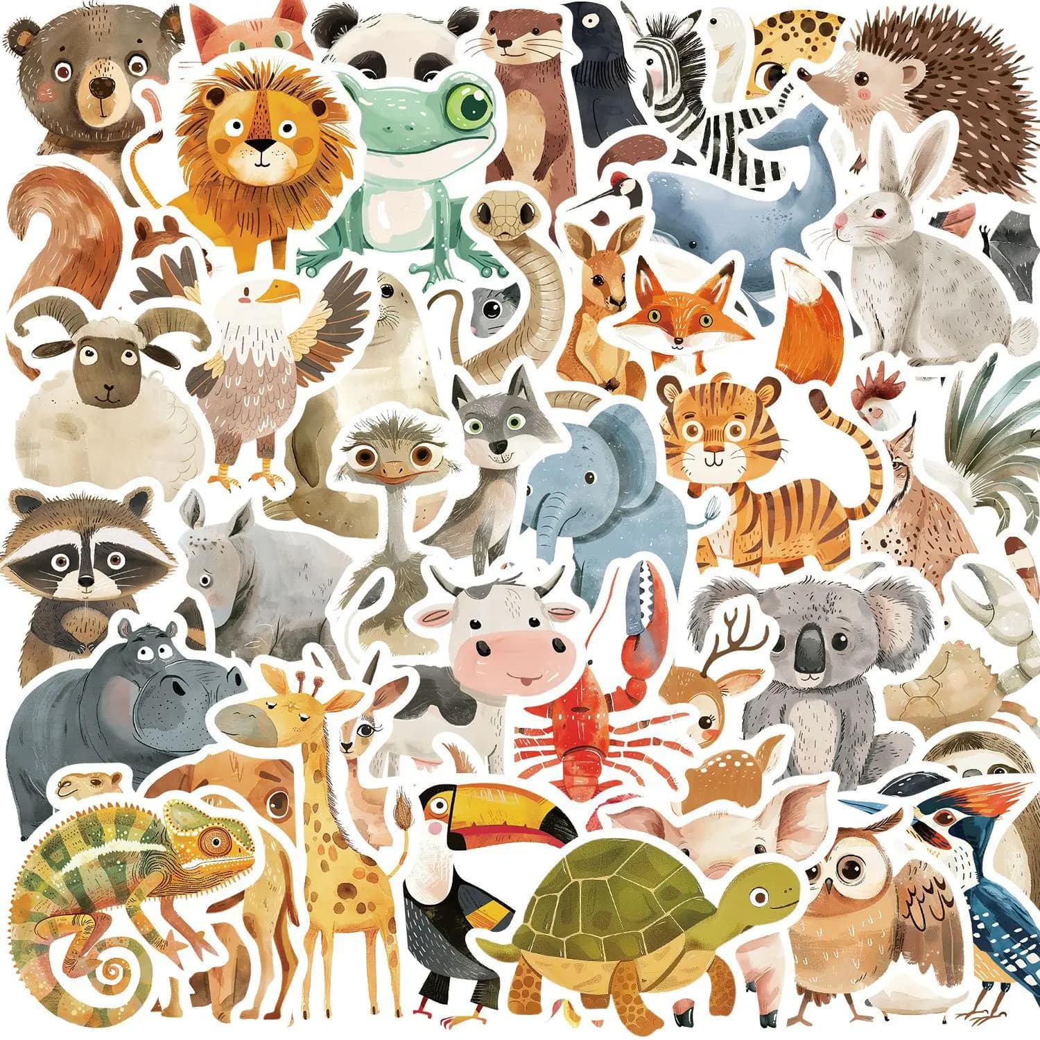 50 pezzi di dipinti di libri carini adesivi animali decalcomania estetica bottiglie d'acqua casco bagagli skateboard adesivo graffiti carino