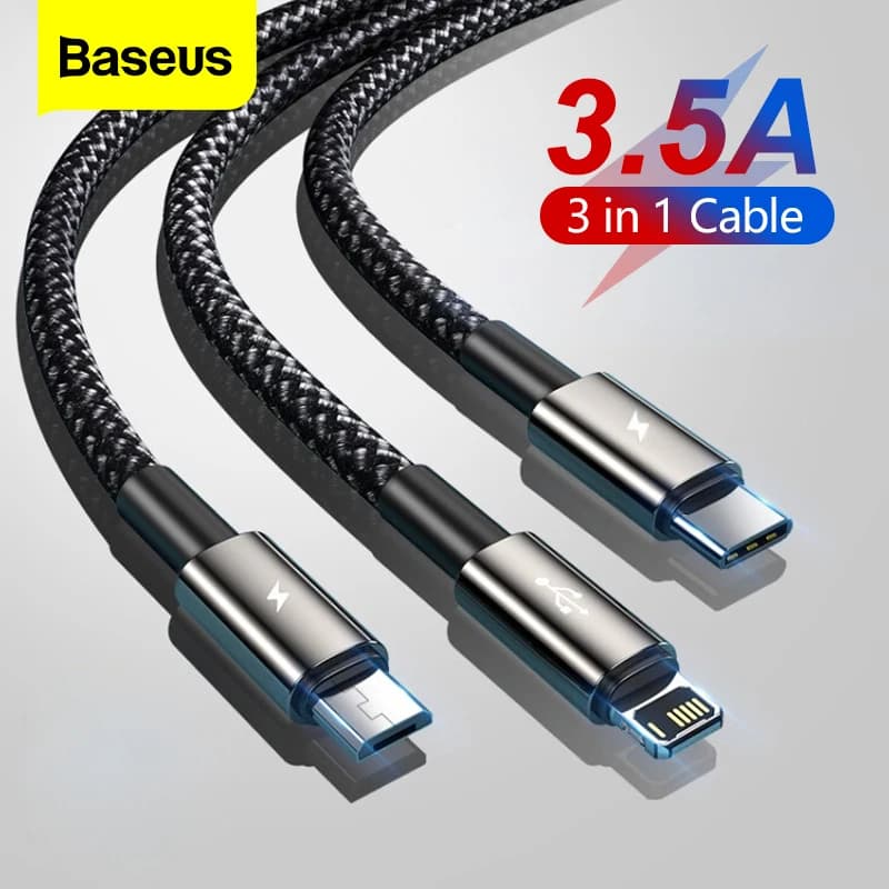 Cavo USB Baseus 3 in 1 per iPhone 13 12 11 Pro Max Cavo telefonico USB tipo C a ricarica rapida per Huawei Xiaomi Samsung Micro caricabatterie