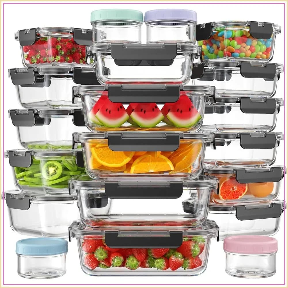 40 PCS Glass Food Storage Containers with Lids, Borosilicate Glass Meal Prep, BPA-Free Leak Proof Reusable