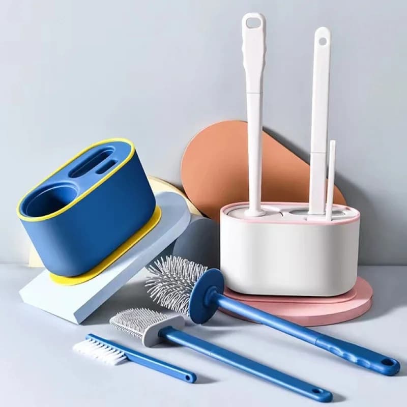 Set di scopino e supporto per wc in silicone a testa piatta di lusso: pulizia del bagno senza sforzo con morbidezza premium