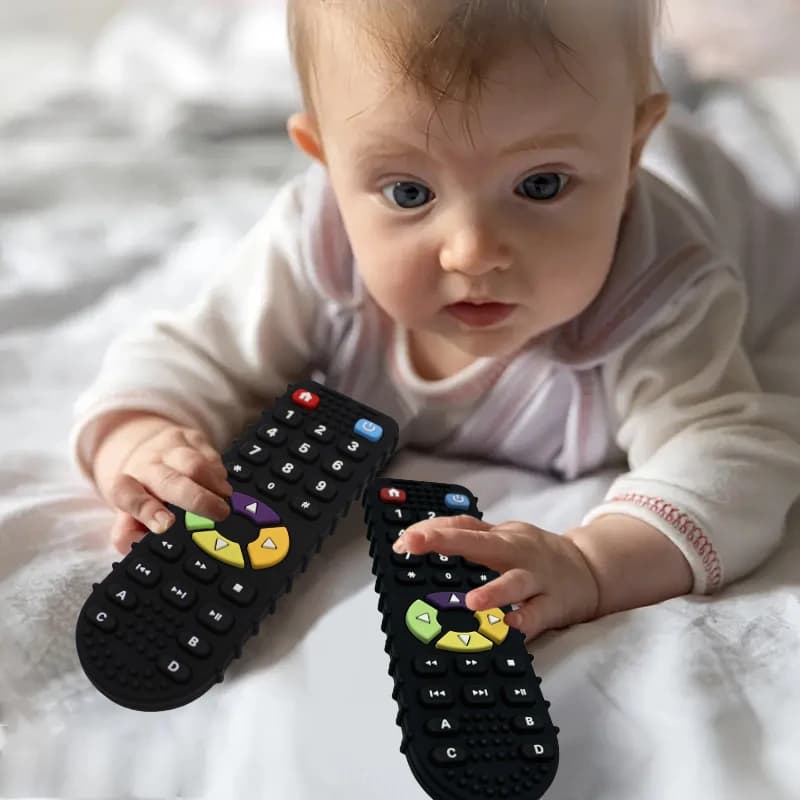 Telecomando massaggiagengive silicone bite baby touch button giocattoli animali baby anti-mangiare mano dentizione stick massaggiagengive
