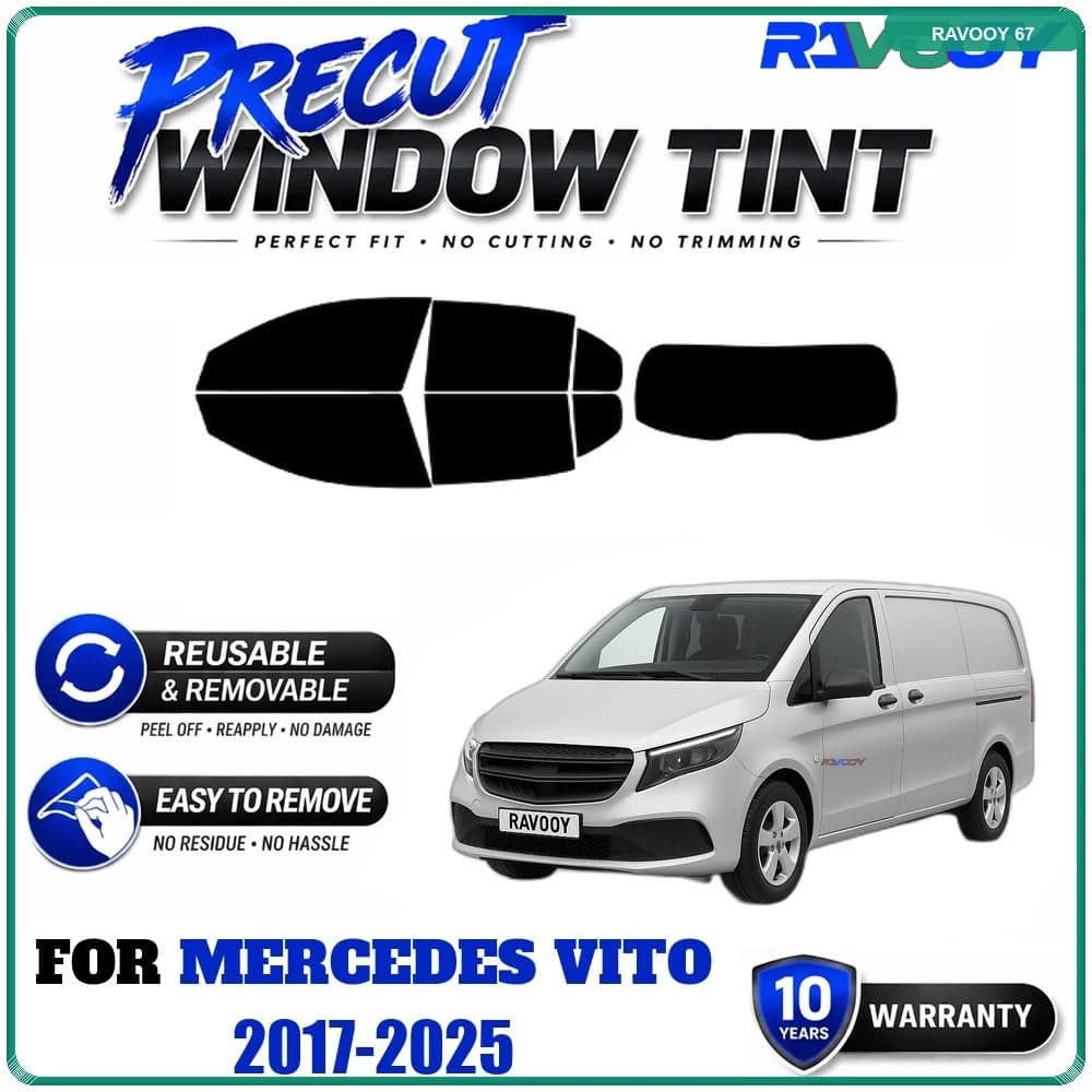 RAVOOY Precut Window Tint, Reusable Removable EPU Film, Custom Fit for Mercedes Vito 2017-2025, UV Heat Protection