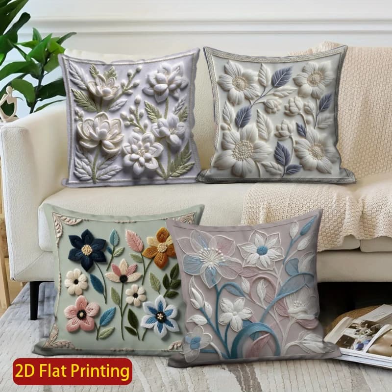 Decorative cushions with floral pattern embroidered 2D, suitable for sofa, bedroom, car.