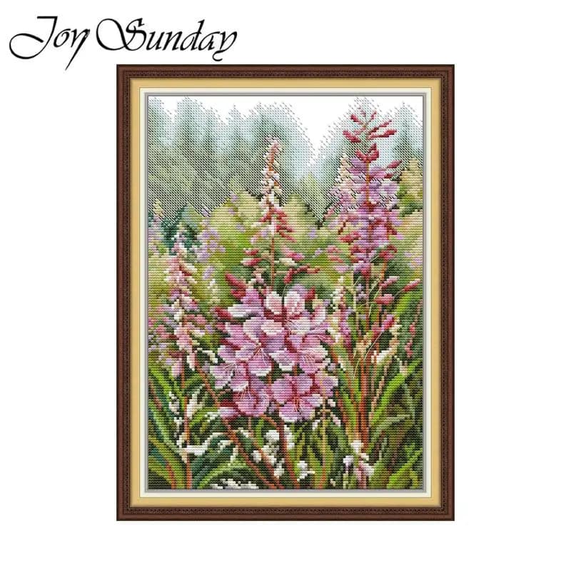 Joy Sunday Wild Flowers Stamped Cross Stitch Kits Aida Cloth 16/14/11CT Counted DIY Folk Craft Gift Hand Needle Embroidery Sets