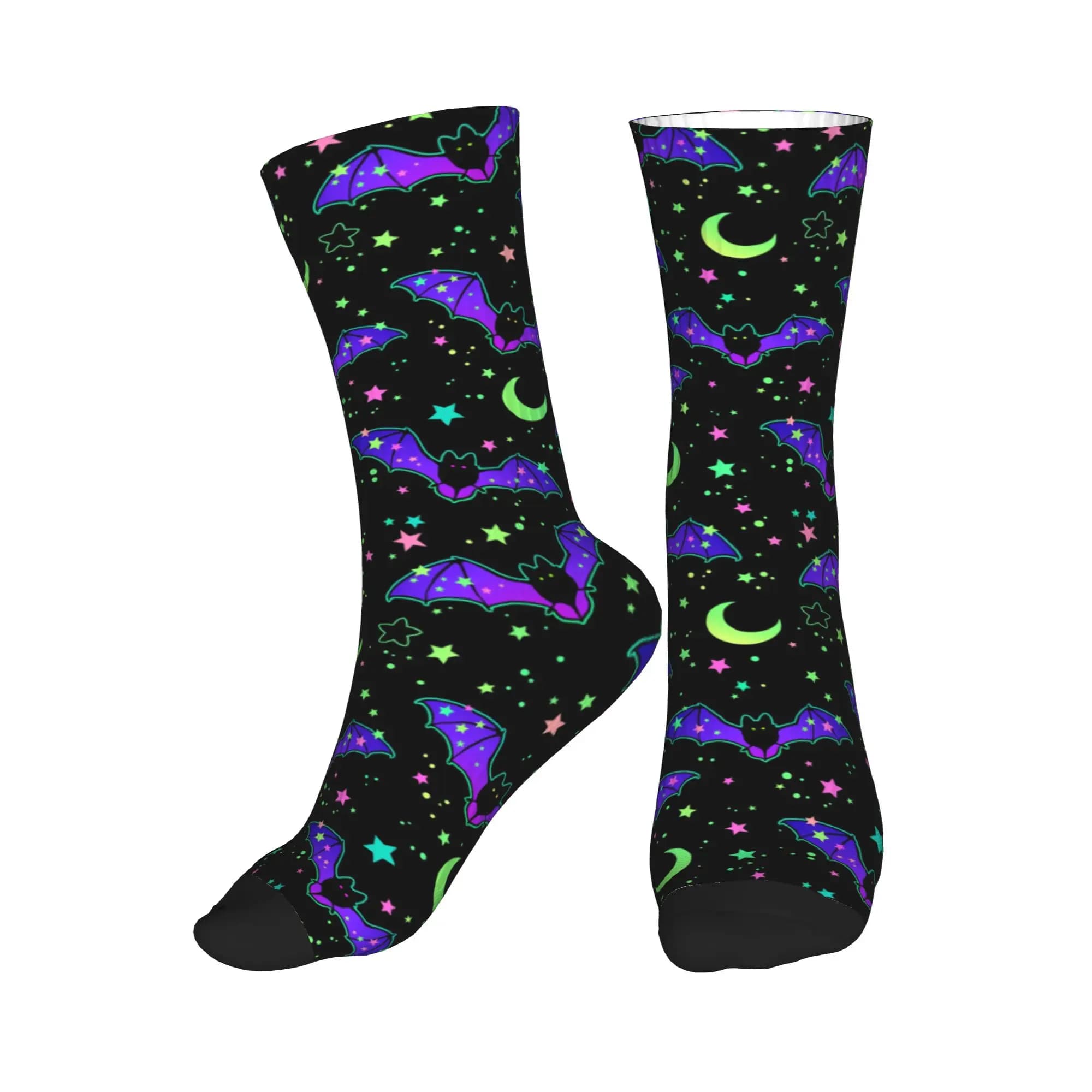 Calzini alla moda stampati con stelle e pipistrelli di Halloween per uomo e donna, calzini elasticizzati per l'estate, l'autunno e l'inverno