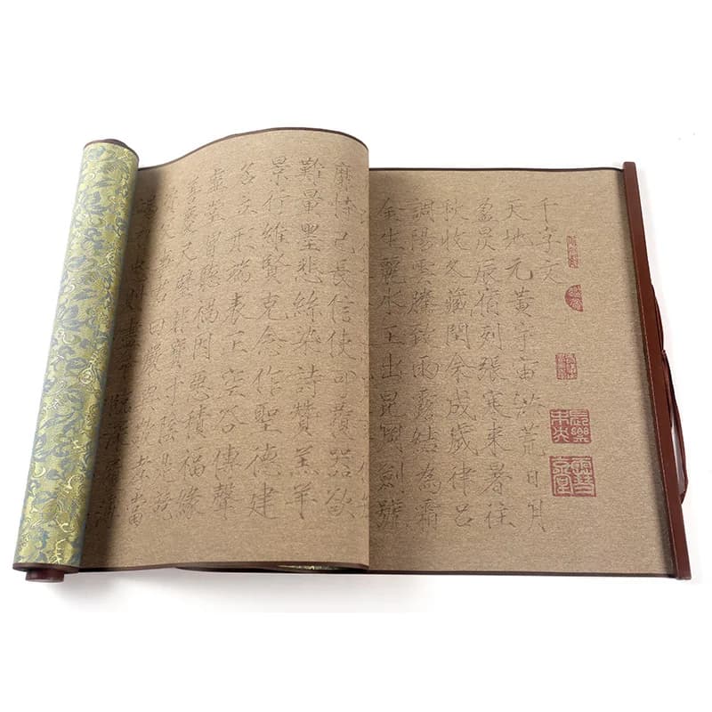 Thin Gold Body Thousand Character Copybooks Reusable Water Writing Cloth Copying Practice Brush Calligraphy Scroll Set Beginners