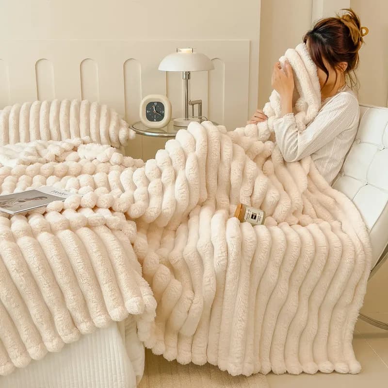 Nuova coperta di peluche di coniglio artificiale autunno inverno Calore comode coperte per divani Coperta multifunzionale calda addensata