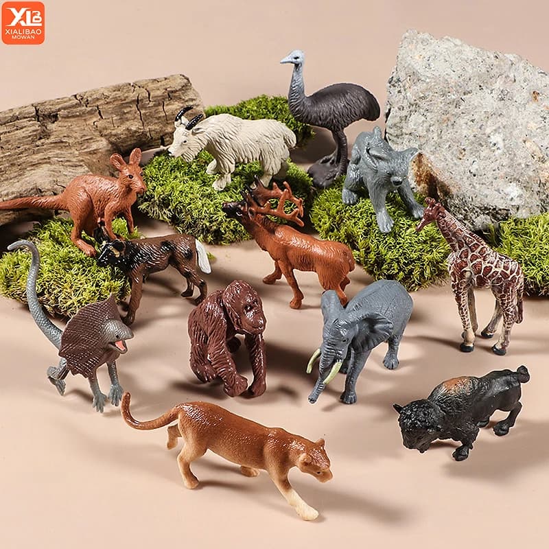12PCS Realistic Forest Animal Figurines Set Jungle Animal Educational Toy Includes Giraffe Cheetah Orangutan Elephant Kangaroo