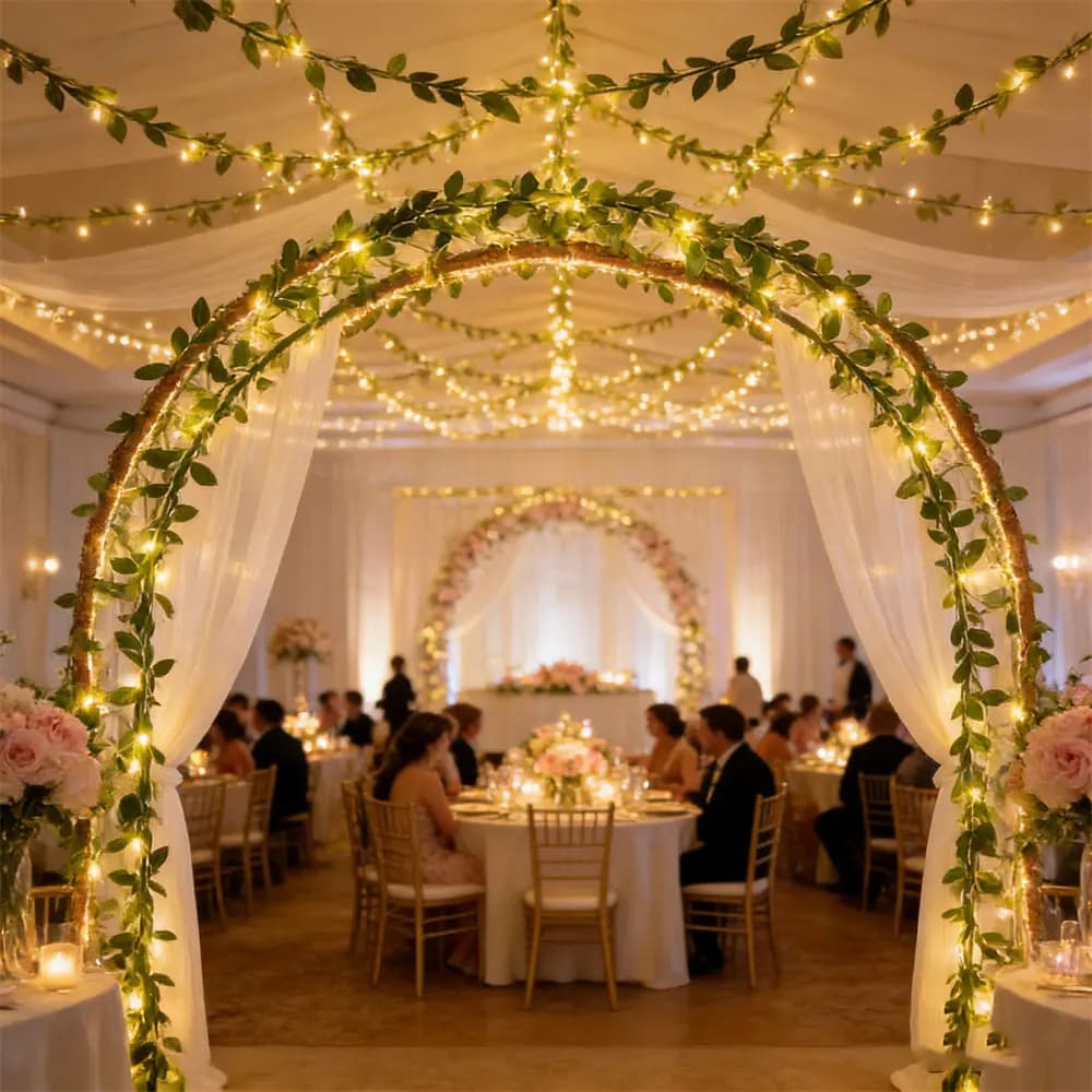 Luci a LED a Forma di Foglie di Rattan Verde per Matrimoni e Feste, Alimentate a Batteria, Ghirlanda Luminosa per Interni ed Esterni, Decorazione per Casa e Ramadan