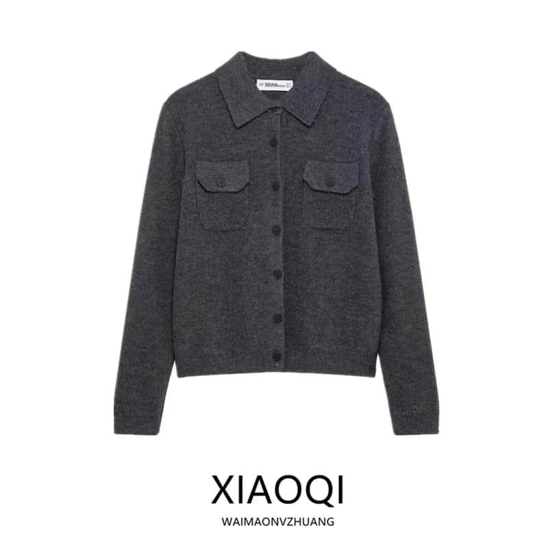 Cardigan Aperto da Donna Invernale 2024 Nuovo Stile Semplice con Collo a Maglia Lunga, Lavorazione a Maglia Piatta, Lunghezza Regolare, Ideale per il Pendolarismo