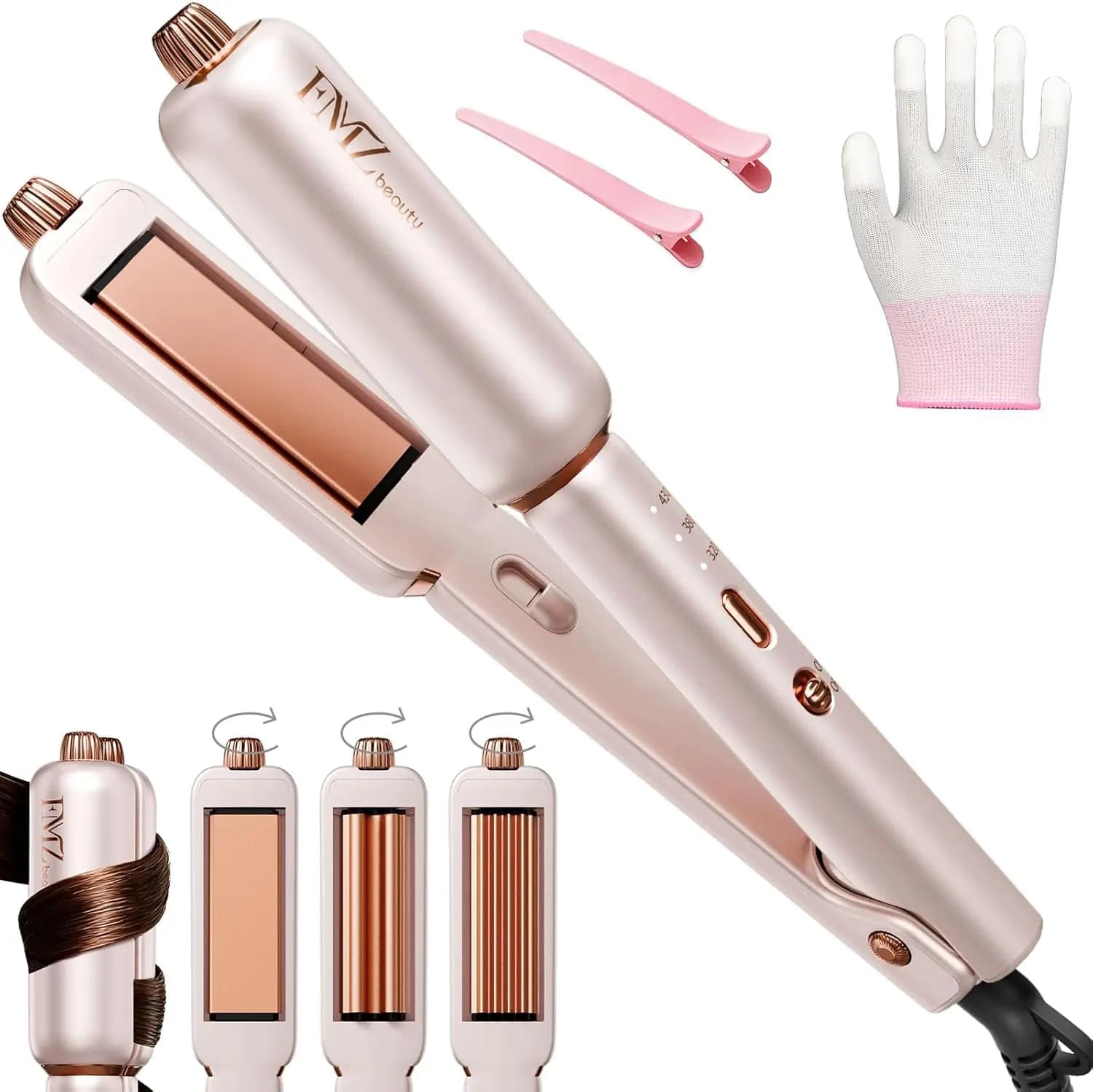 Piastra per Capelli Professionale 4 in 1: Lisciante, Arricciacapelli, Crimpatrice, Doppio Voltaggio, Spegnimento Automatico, Ferro da Viaggio