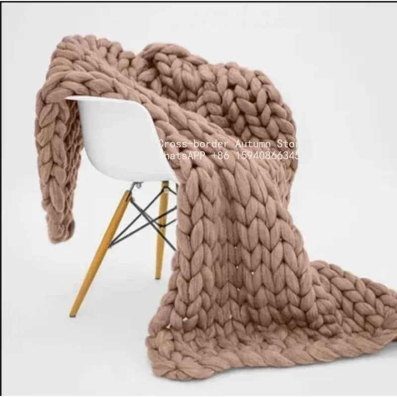 Soft Warm Large Handmade Coarse Knitted Wool Throw Blanket Comfort Decorative Sofa Bed Cover Blanket