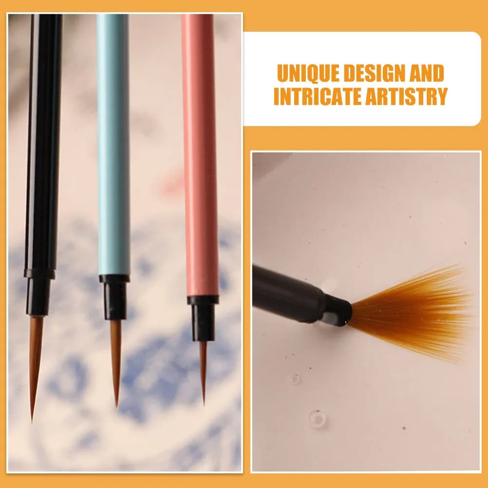 3Pcs Fine Line Paint Brush Set for Chinese Calligraphy Painting Watercolor Detailing Art Brush Portable Lightweight Drawing Tool
