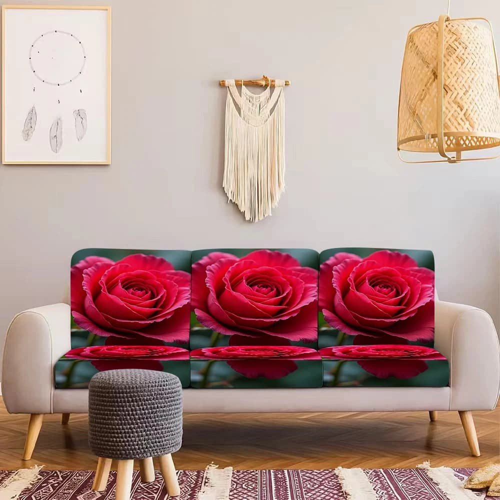 Copridivano Estivo per Esterni con Stampa Rose Rosse, in Tessuto Seta di Latte, Adatto agli Animali Domestici, Lavabile Senza Deformazione