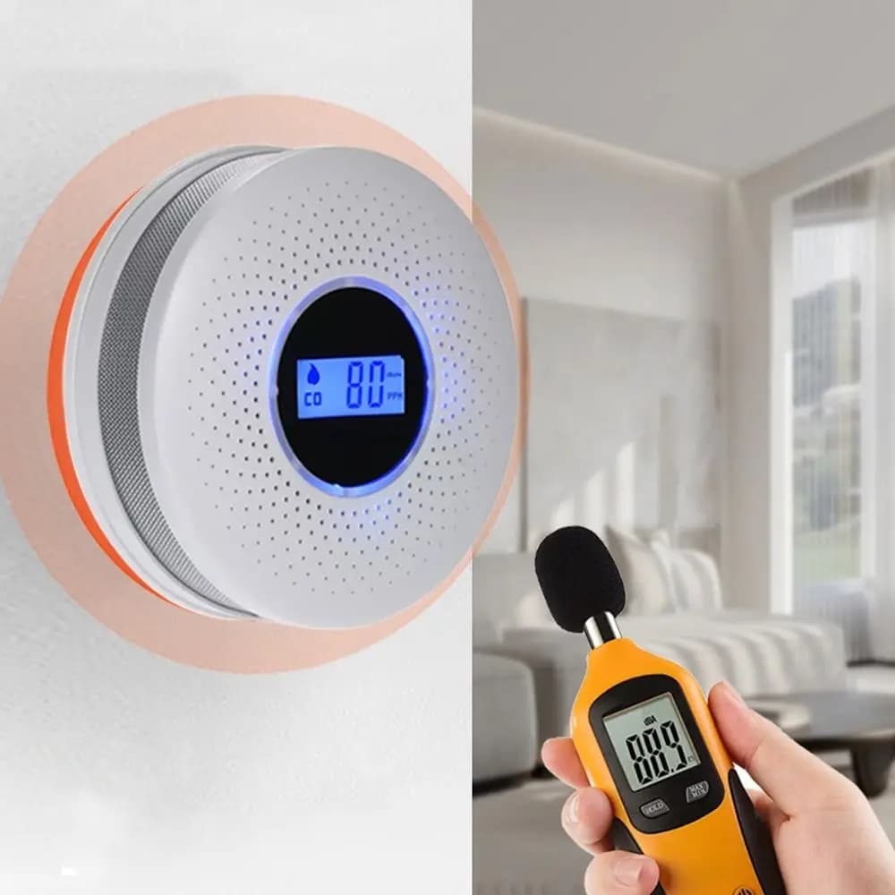 Allarme Combinato 2 in 1: Rilevatore di Monossido di Carbonio e Allarme Fumo Portatile Wireless con Display LCD per Garage