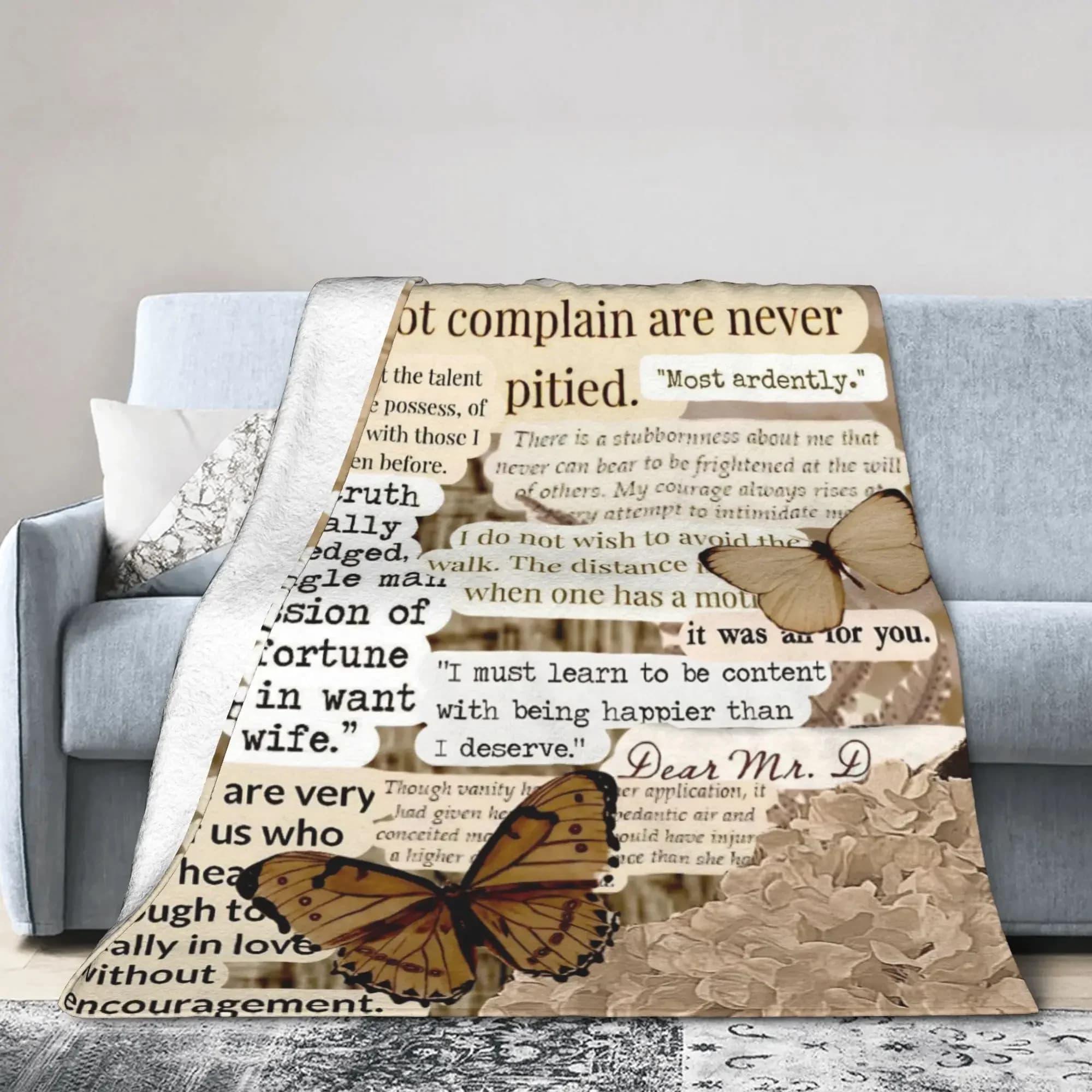 Pride and Prejudice Quote Blanket Jane Austen Fuzzy Warm Throw Blanket for Sofa Bed Office Home All Season Cozy Cover
