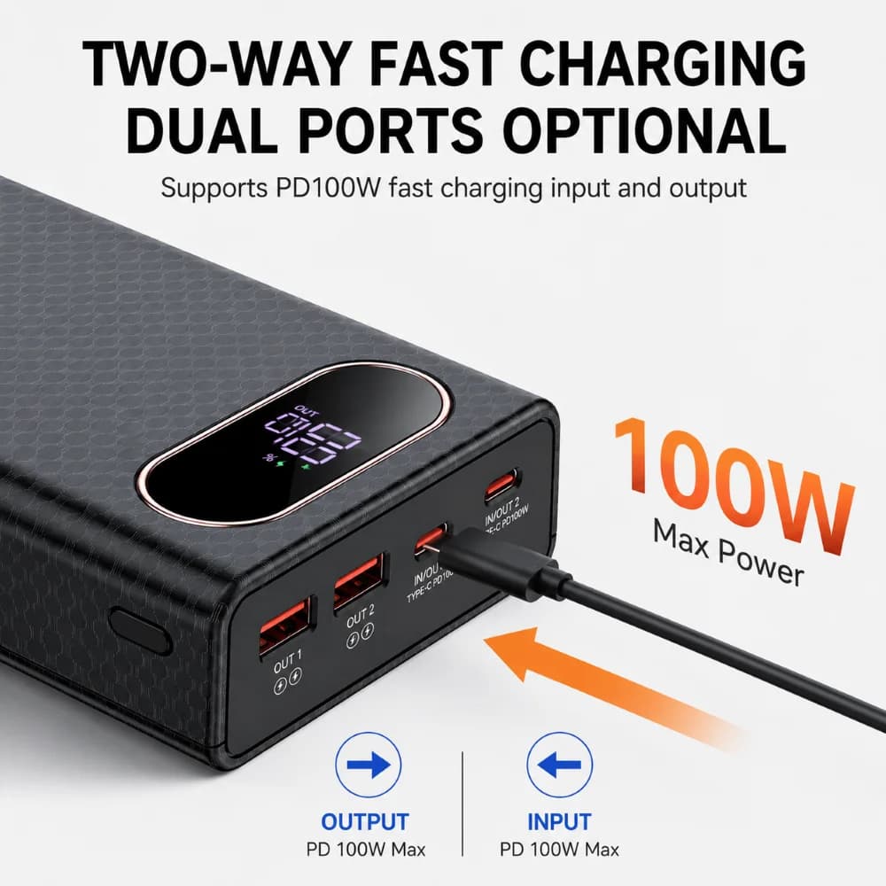 FUNNYSHIELD PD 100W Battery Storage Box 6x21700 Power Bank Case Kit Digital Display USB Type C Fast Charger Battery Holder Case