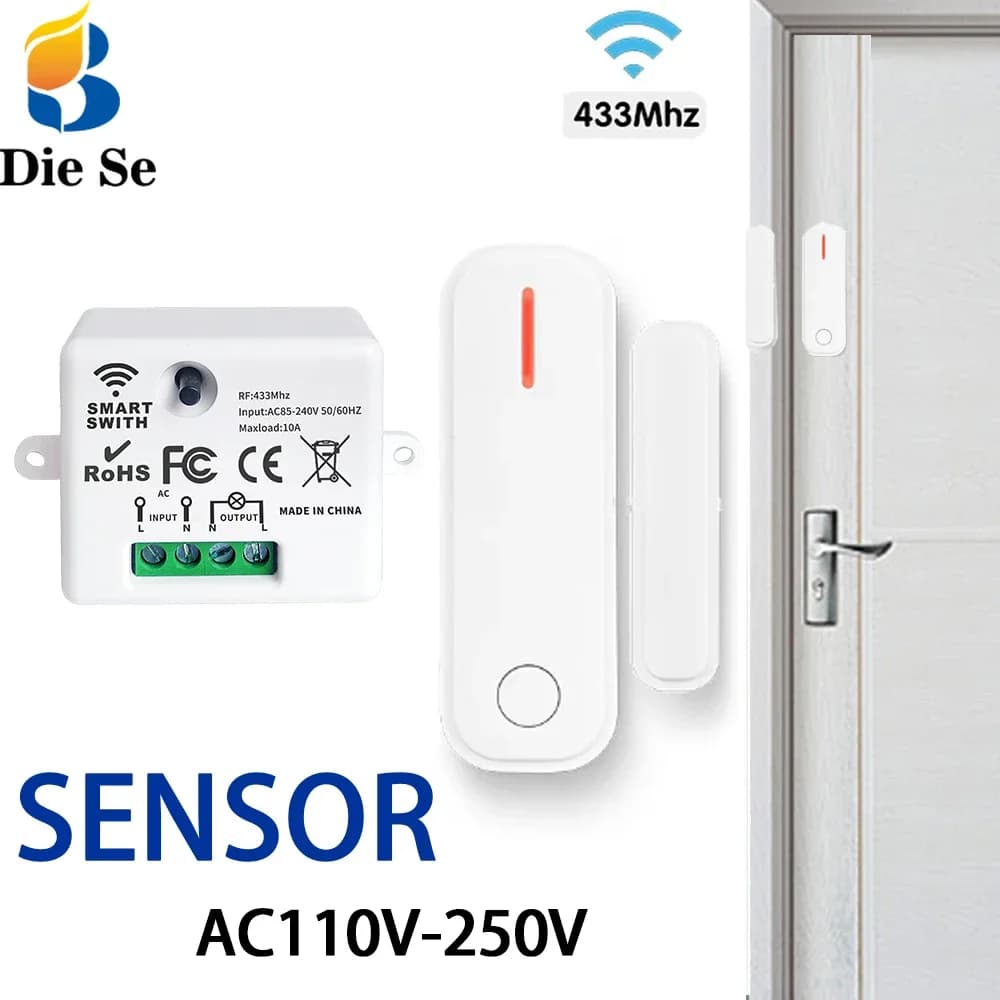 Sensore di contatto RF Rilevatori di porte e finestre con interruttore aperto/chiuso AC110V 220V Smart Home Radiocomando di scarico per cappe