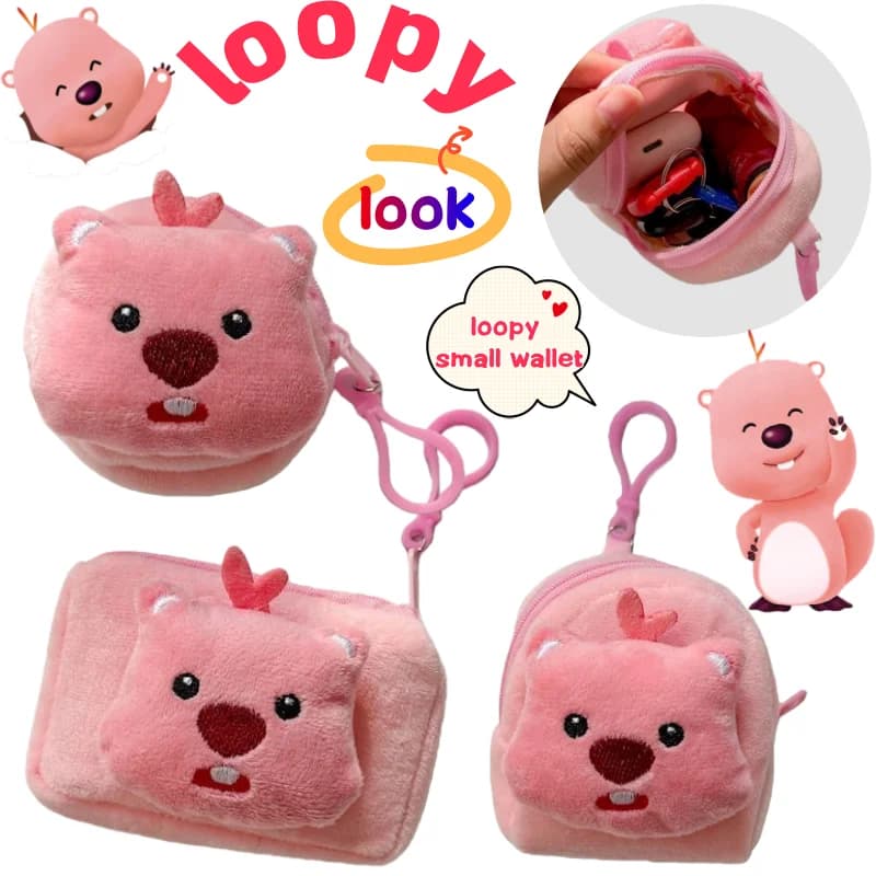 Portamonete Loopy con design animato a forma di bambola, creativo, carino, rotondo e quadrato, di grande capacità, portatile, da appendere in auto