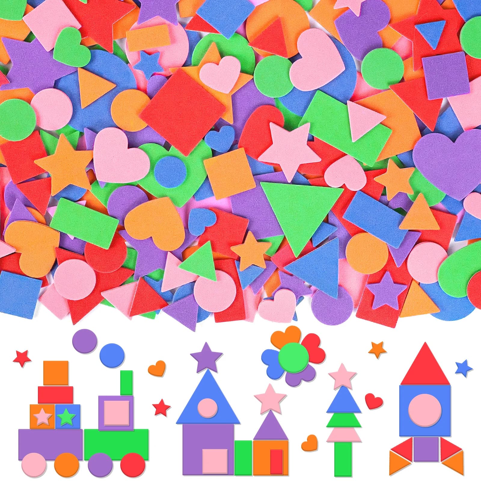 6/12/24 Sheets Non-Toxic EVA Foam Geometric Stickers Self Adhesive Shape Toy For Toddlers Kids DIY Art Craft Learning Activities