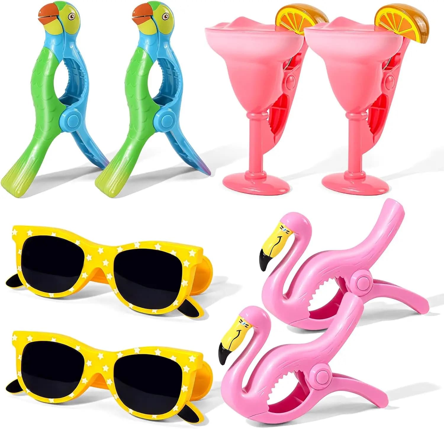 Set di 8 clip antivento per asciugamani da spiaggia per sedie, piscina, viaggi - Stile fenicottero