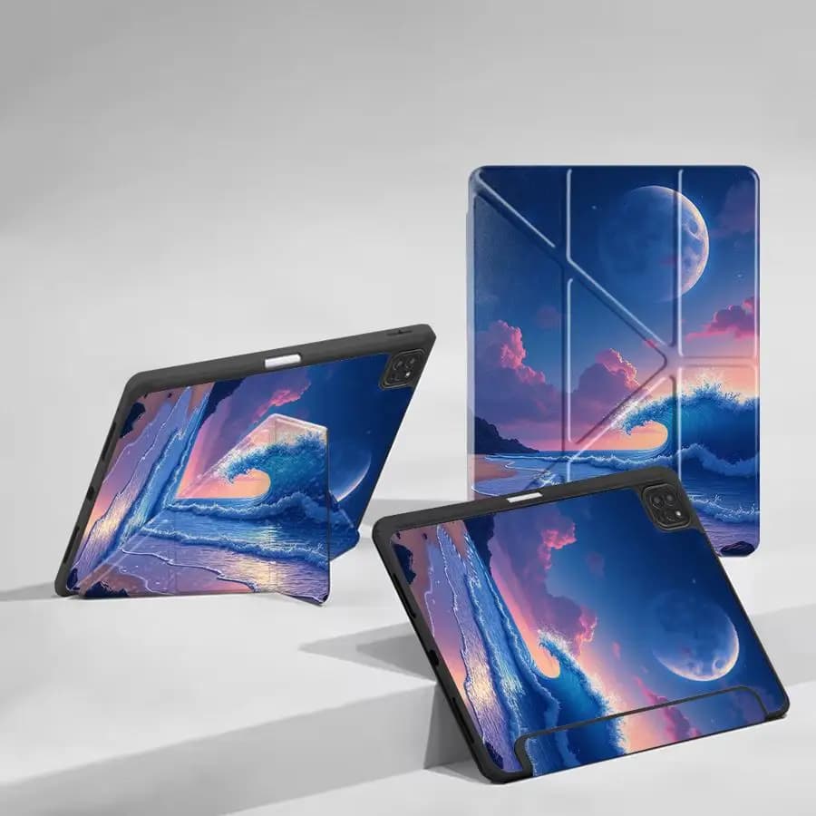 Custodia per Tablet Moon Waves Beach per iPad Mini 7 6 Pro 10a 7a 11a 9a 8a Air 2025 4 5 M3 Air M2 1 2 M4 con Supporto