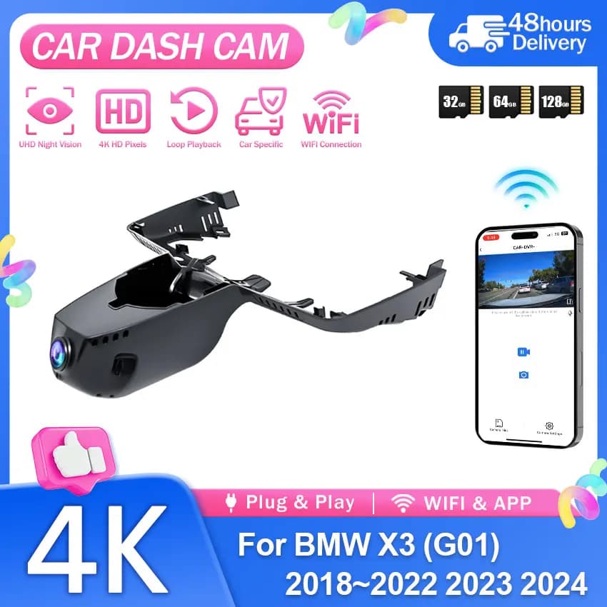 4K Dash Cam Plug and Play For BMW X3 M (G01) 2018-2024 Night vision Wifi Car DVR OEM Car Recorder