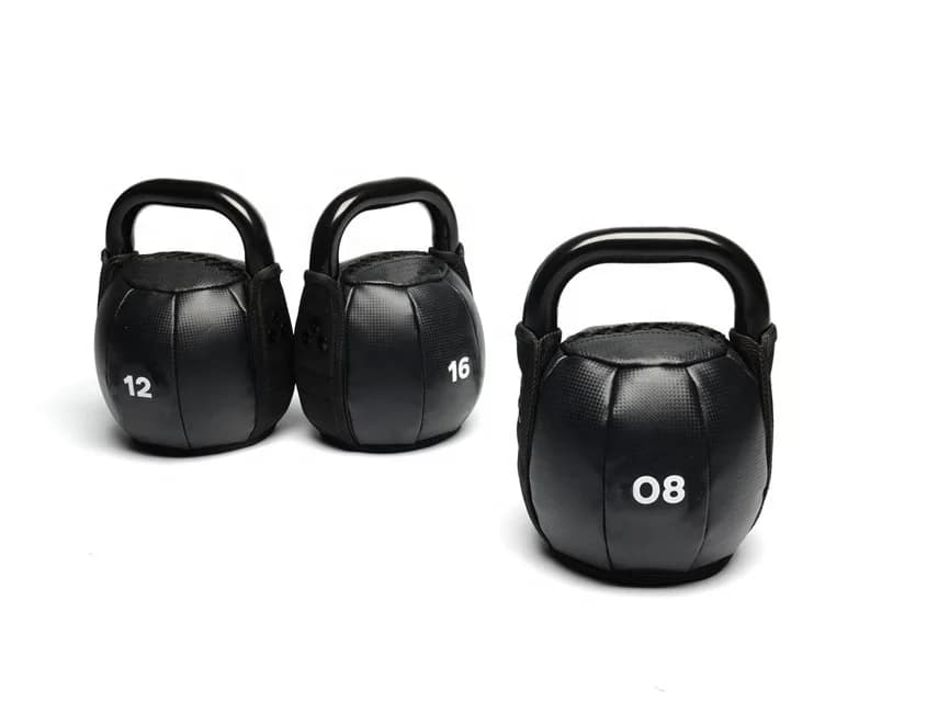Kettlebell composed of 6 kg PU with soft fitness surface with special plastic or steel handle