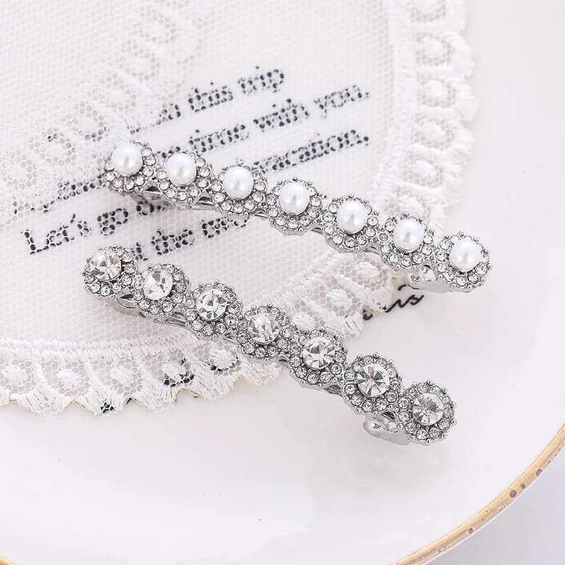 Metal hair clip with fashionable pearl rhinestones, for woman, girl, crystal bar, elegant party hair accessories
