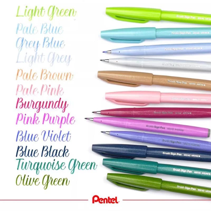 1PC Pentel Fude Brush Touch Sign Pen Colori pastello luminosi con una punta flessibile che consente di goderti il tocco di un pennello SES15C