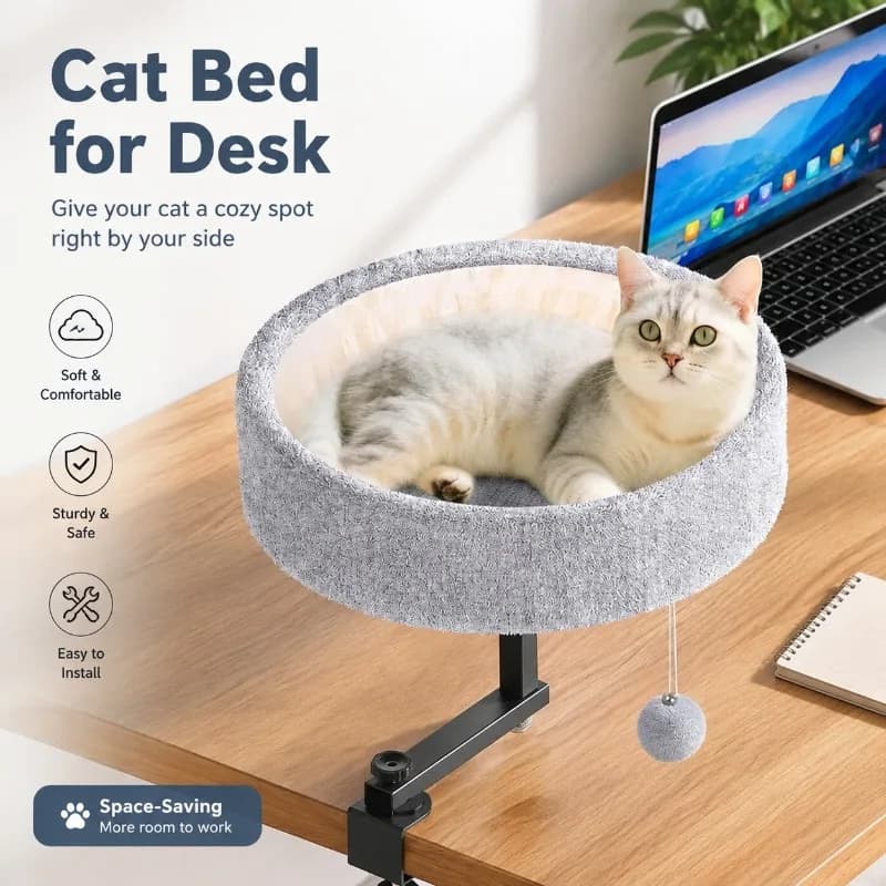 360° Rotating Round Cat Desk Bed with Adjustable Height for Home Office Use