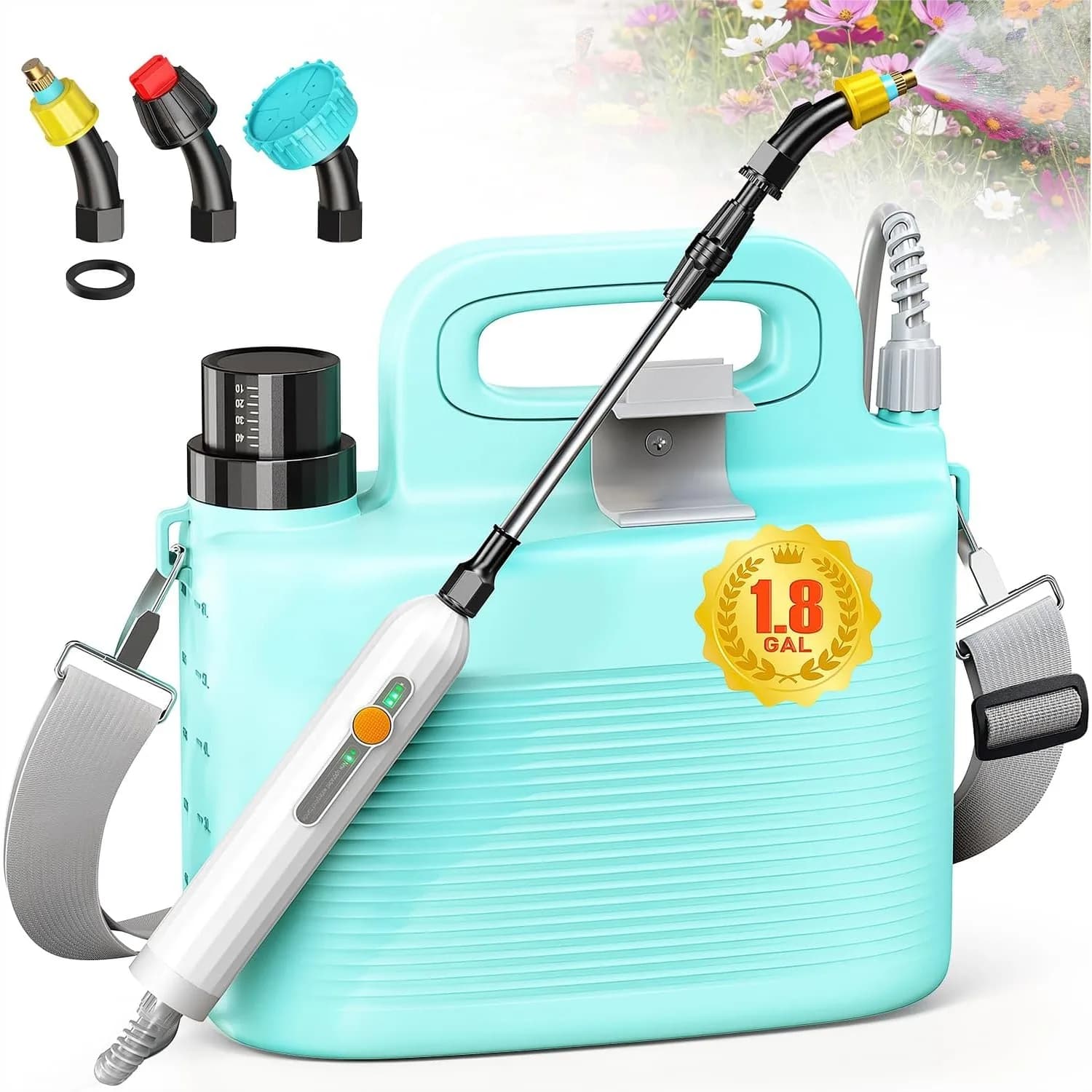 Spruzzatore da Giardino a Batteria da 6,8 Litri, Spruzzatore Elettrico Leggero con Asta Telescopica e Ugelli Regolabili, Portatile per Giardino