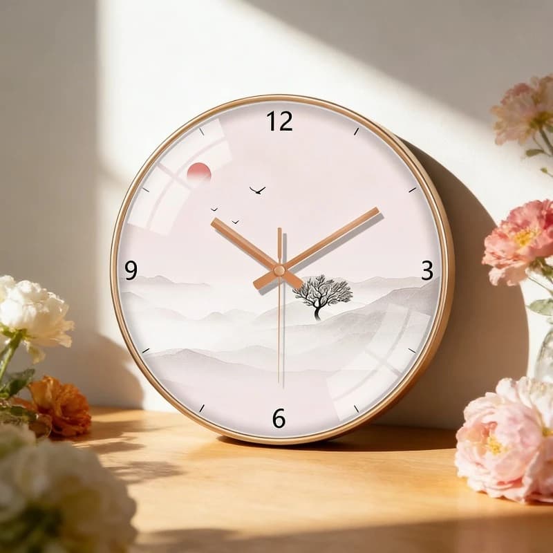 Wall Clock with Chinese Landscape Theme, Elegant and Creative, Modern and Simple Style for Living