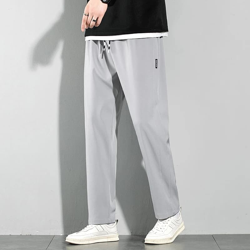 Ice Silk Men's Pants 2025 Summer New Black Gray Thin Business Casual Pants Outdoor Elastic Breathable Straight Leg Sweatpants