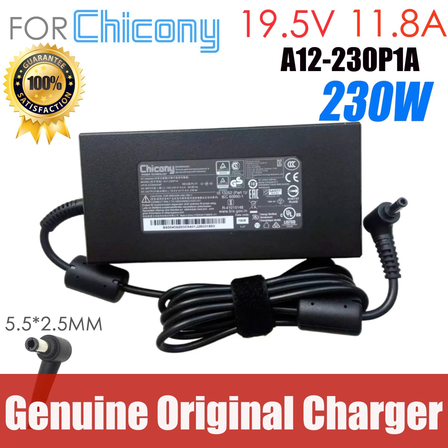 Genuino Chicony A12-230P1A 230W 19.5V 11.8A AC Adattatore di Alimentazione Caricatore Per GIGABYTE AERO 15 KB-7US1130SH Gaming Laptop A17-230P1A