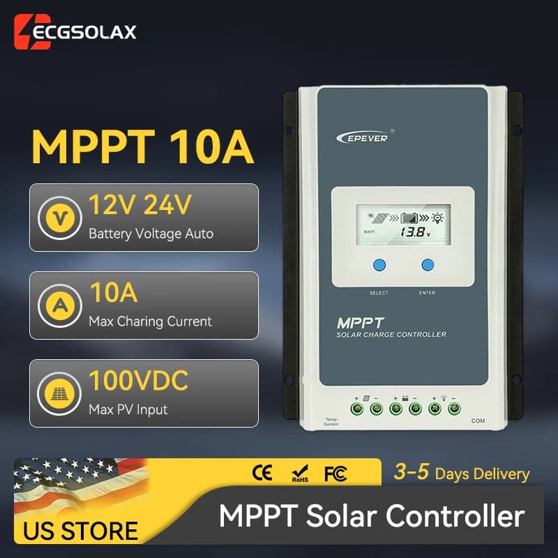 Epever 10A MPPT Solar Regulator 12V 24V Auto Battery Max PV Panel 100V Solar Charge Controller
