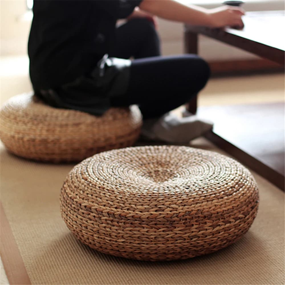 Japanese Style Thicken Futon Meditation Cushion Tatami Rattan Round Yoga Cushion Natural Straw Woven Tea Room Cushion Home Decor