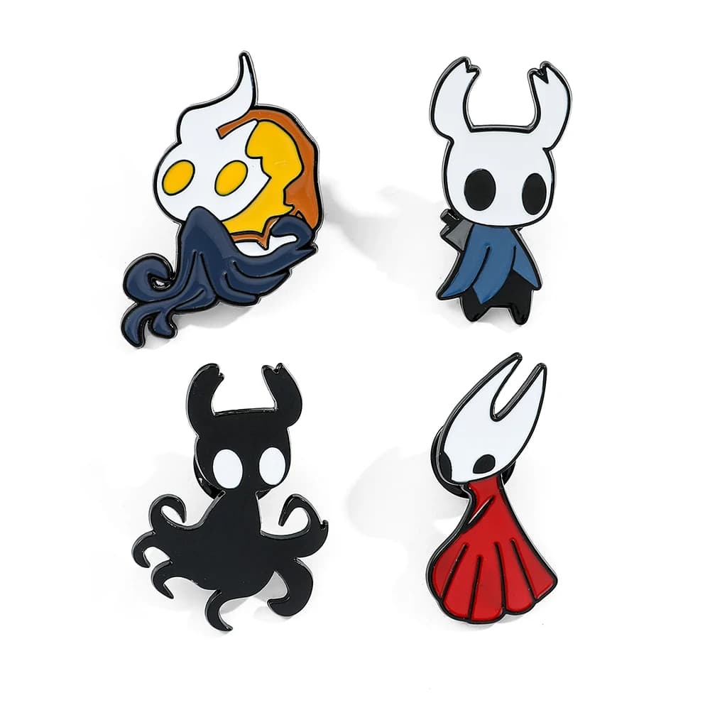 4 Pezzi Spilla in Metallo Smaltato con Personaggio dei Cartoni Animati Hollow Knight, Creativa, Accessorio per Zaino e Abbigliamento, Regalo