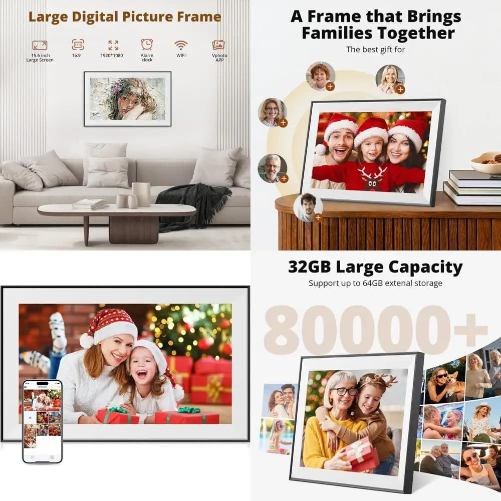 Cornice digitale 16 WiFi, HD 1080P, 32 GB, touch screen, rotazione automatica, condividi foto/video, regalo ideale per la mamma