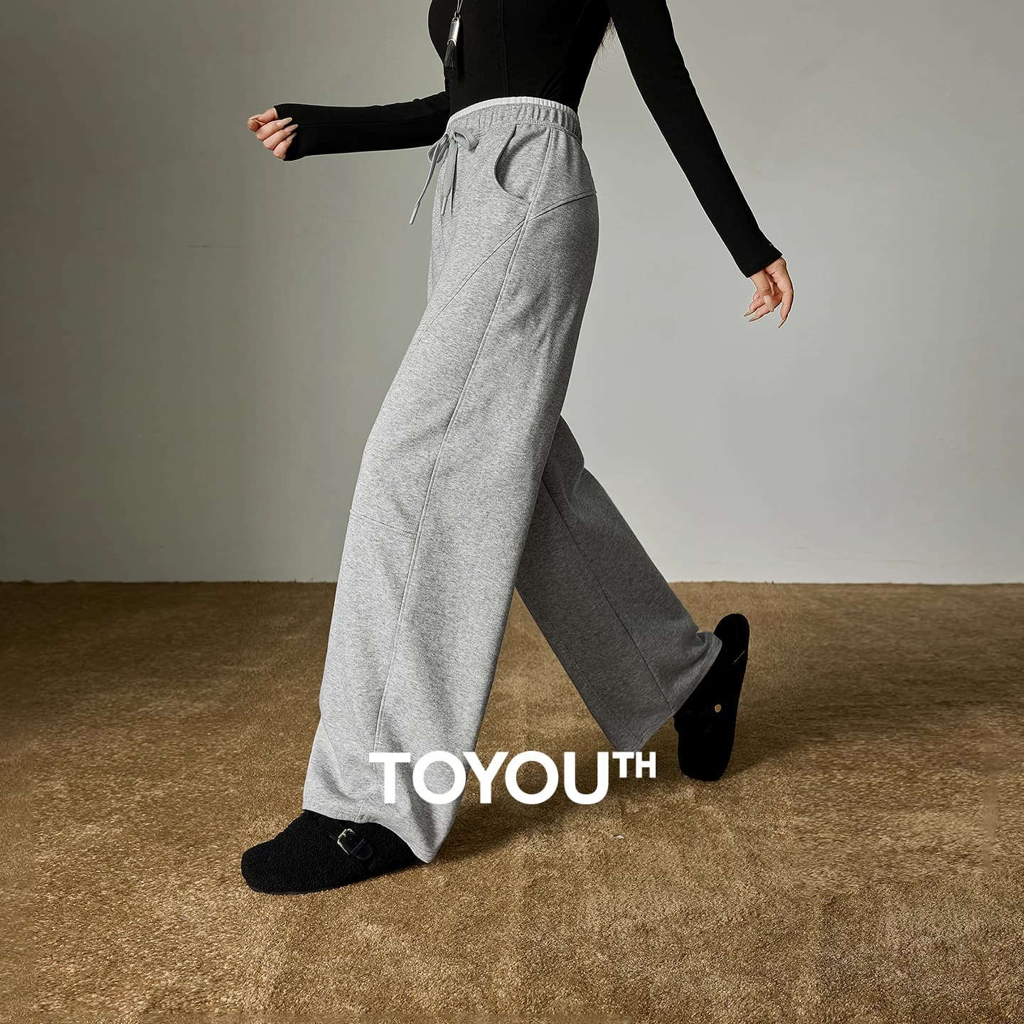 TOYOUTH Women's Cotton Casual Pants 2025 Winter New Color-blocking Vita Split Design Banana Pants with Hide Pearl-shaped hip