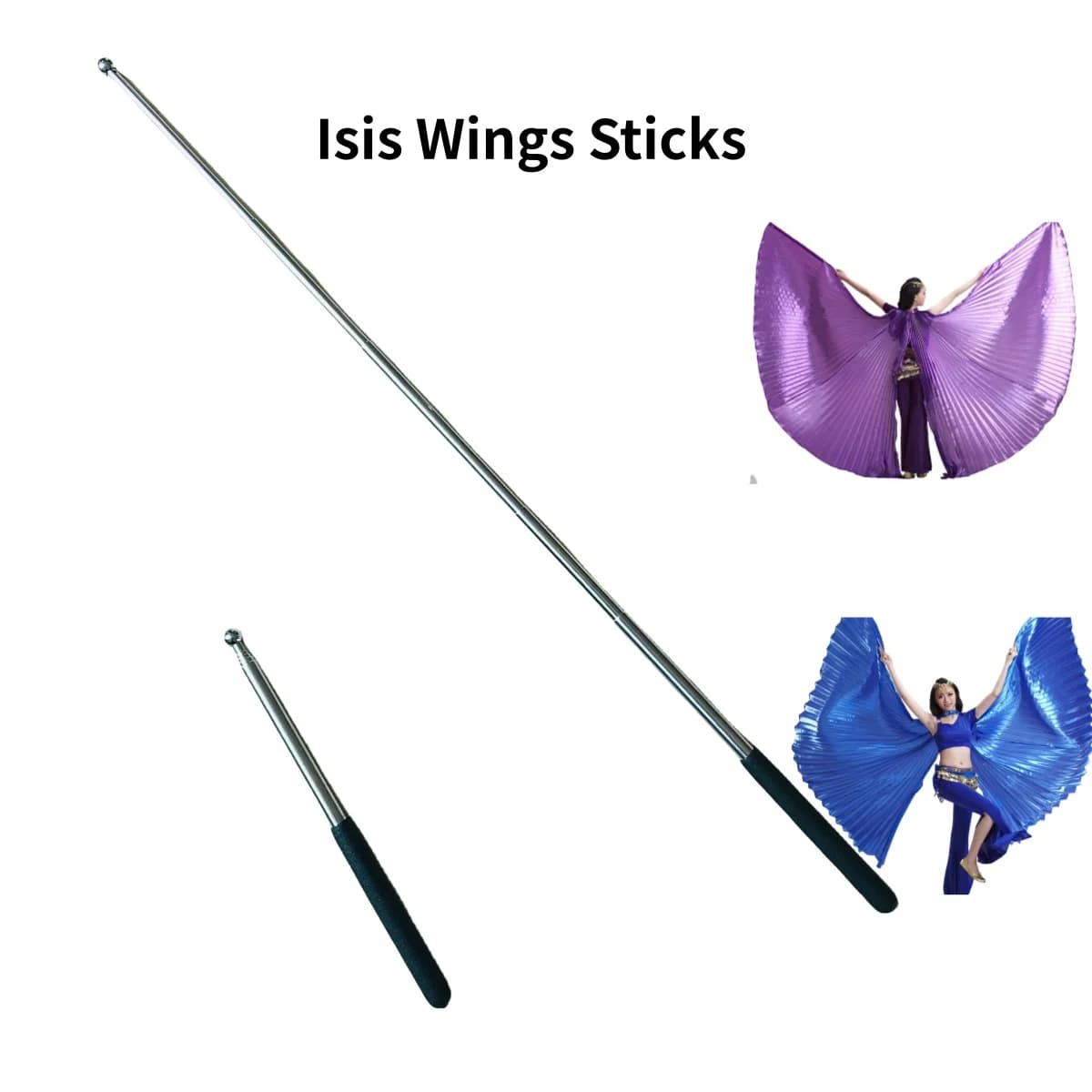 Alette per Danza del Ventre Isis Wings Sticks, Accessori per Danza del Ventre Egiziana e Indiana, Alette Telescopiche in Acciaio Inossidabile per Danza del Ventre