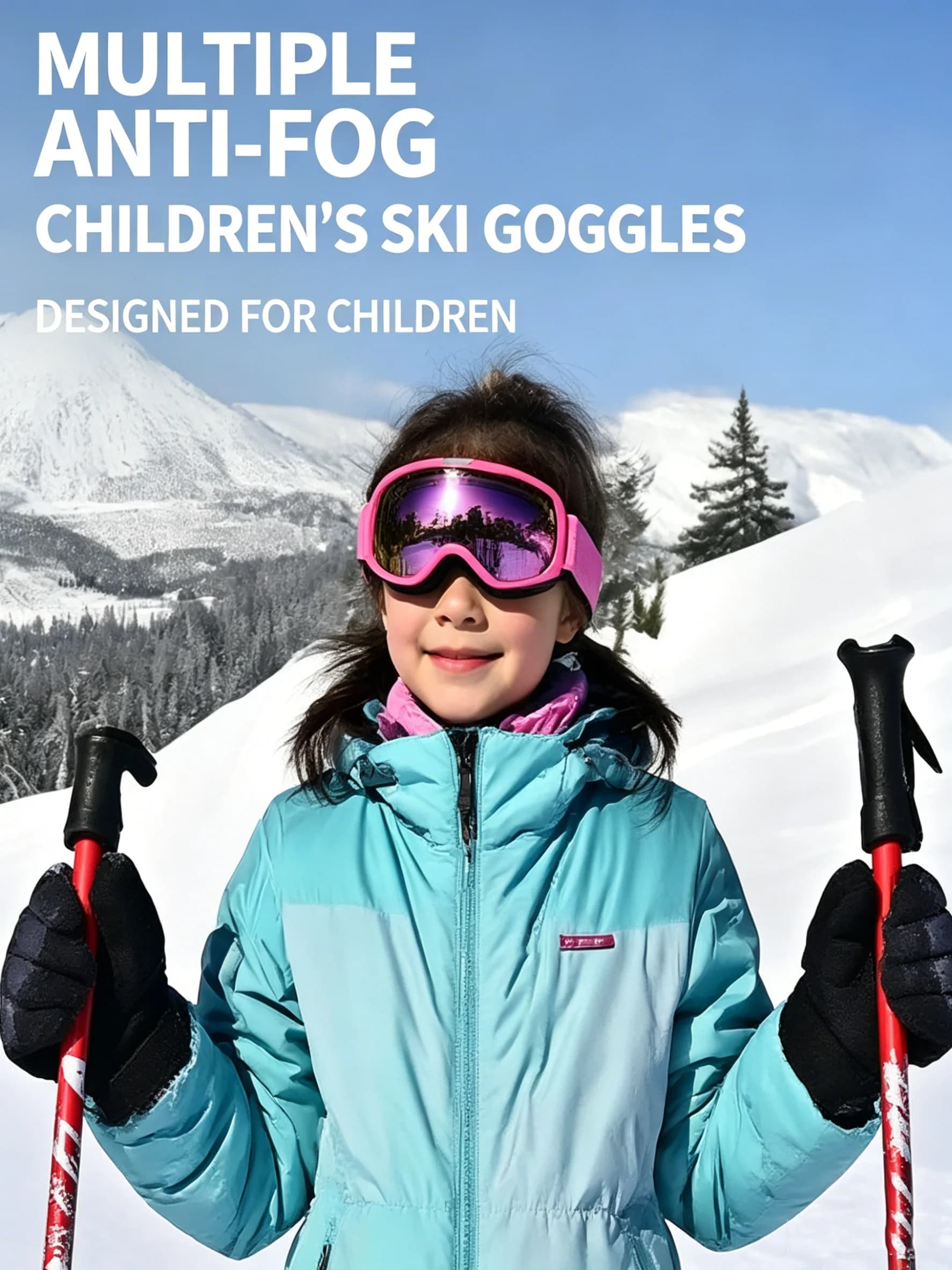 Children's Ski Goggles with Double-Layer Anti-Fog and High-Definition Coating, Can Be Embedded with Prescription Glasses, Suitable for Boys and Girls, Snow Goggles for Skiing and Snow Activities