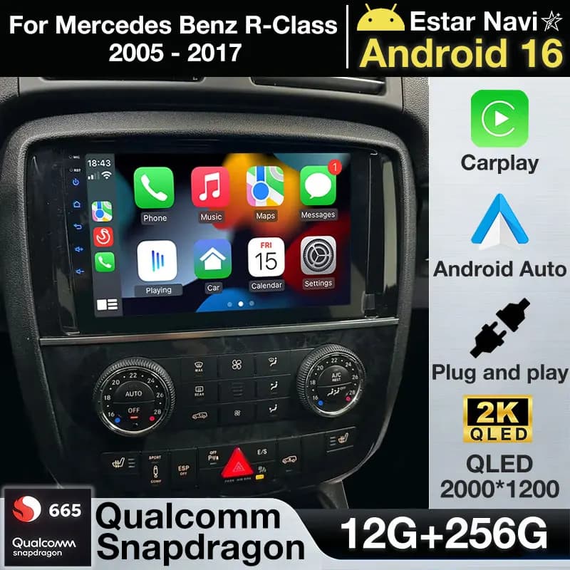 GPS 4G Android 16 CarPlay per Mercedes Benz Classe R W251 R280 R300 R320 2005 - 2017 2K 12+256 Autoradio Multimedia Video