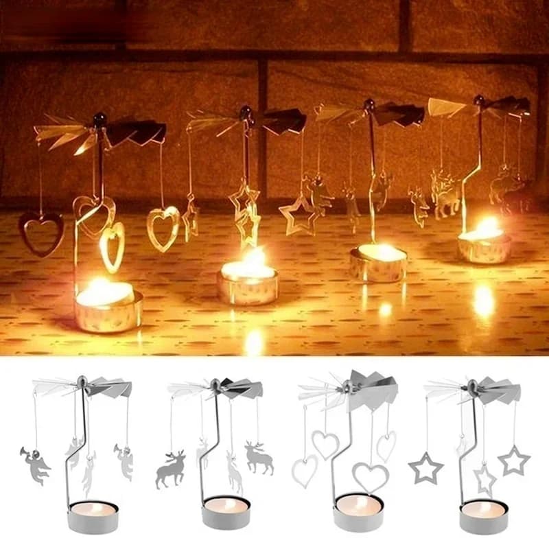 Decorazioni natalizie Spinning Rotary Metal Carousel Tea Light Portacandele Stand Light Regalo di Natale Candelabri per la casa