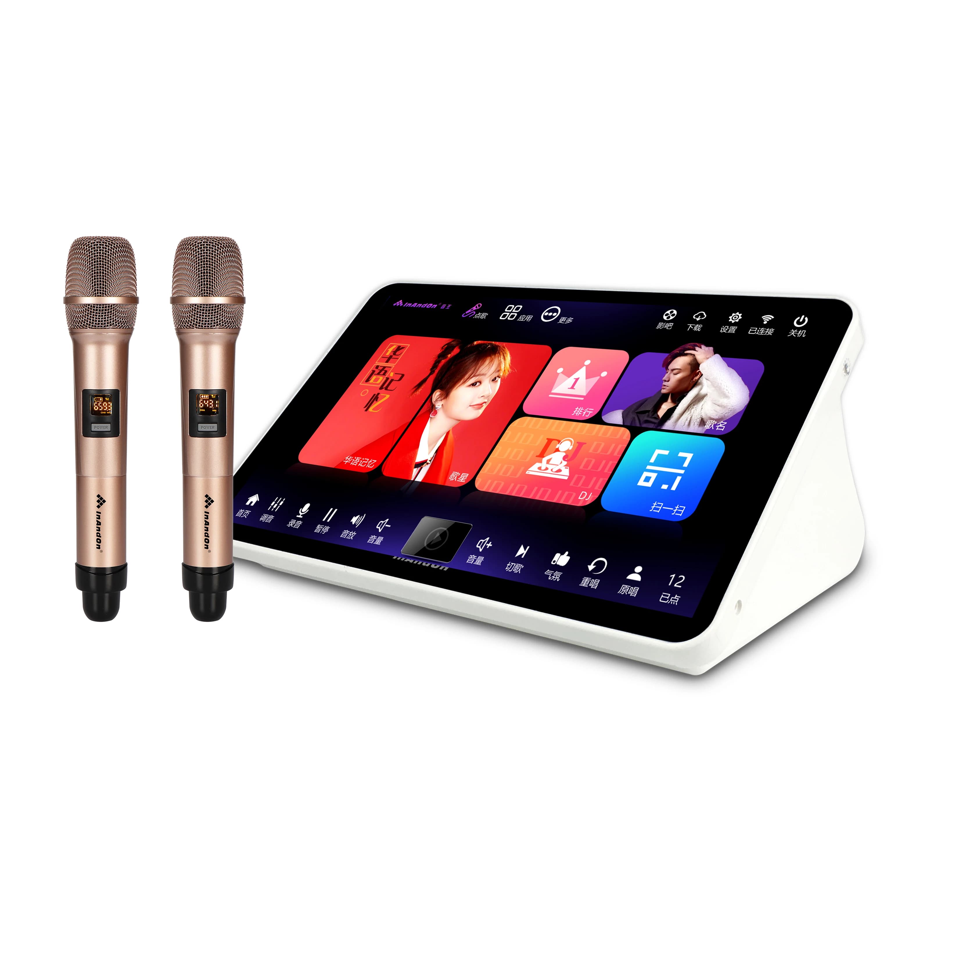 Touchscreen Karaoke Machine Home KTV System W/Mic Support 16 Languages Chinese English for Family Party 15.6'
